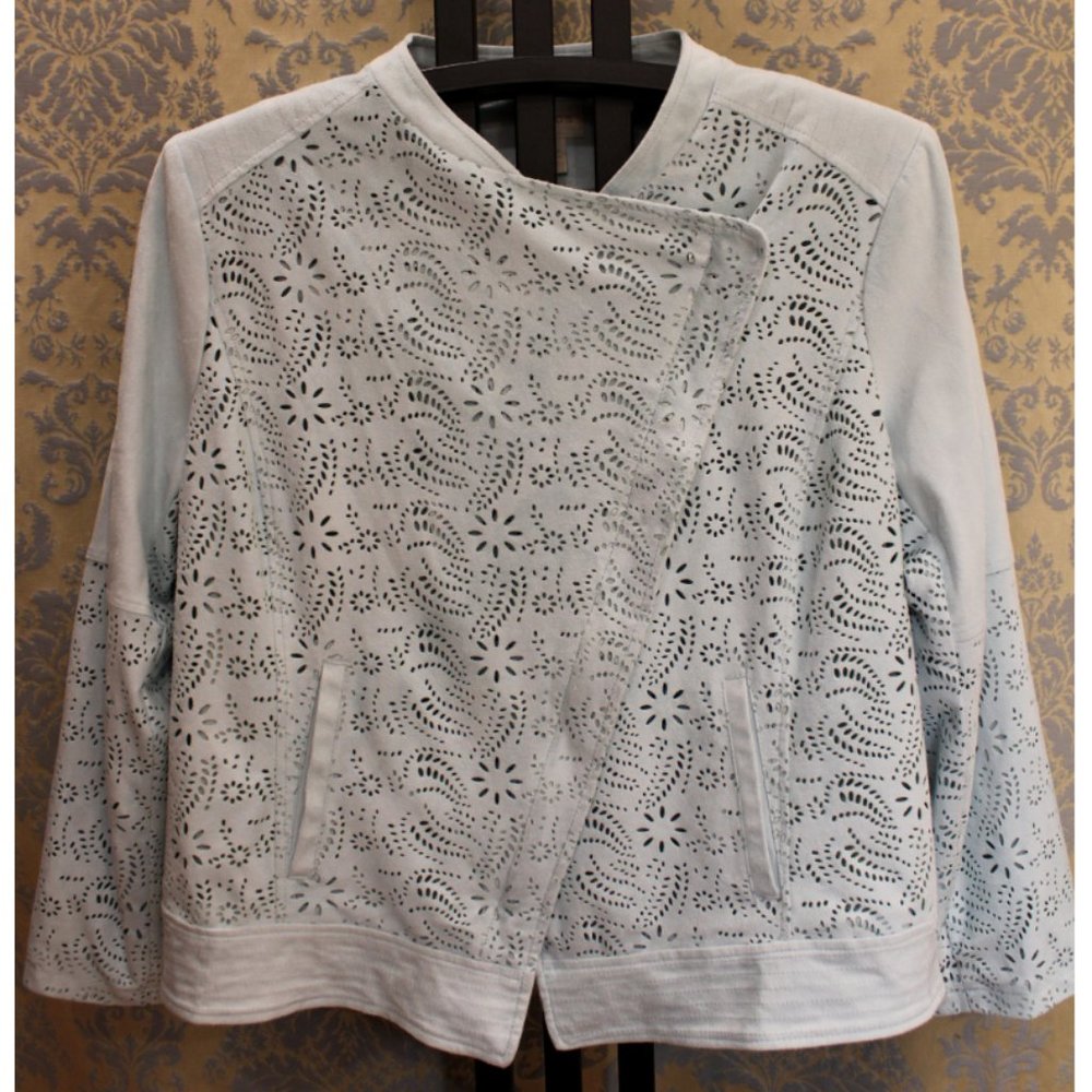 NWT Baby Blue Faux Suede Moto Style Zip Up Jacket